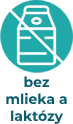 Ikona so škatuľou mlieka a nápisom bez mlieka a laktózy.